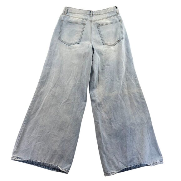 Almost Famous Womens Jeans Size 7 Blue Denim Light Wash Wide Leg Distressed - Picture 2 of 15